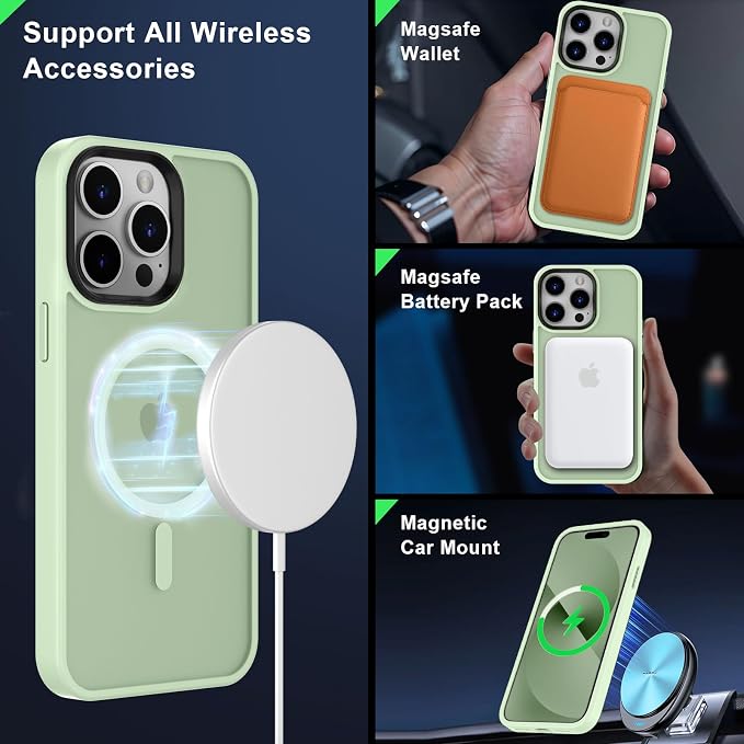 MOCCA Strong Magnetic for iPhone 14 Pro Max Case [Compatible with Magsafe] [10FT Military Grade Protective] Translucent Matte Slim Shockproof Case for iPhone 14 Pro Max 6.7" -Light Green