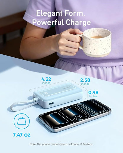 Anker Zolo Power Bank (2025 Upgraded Version), 20,000mAh 30W High-Speed Portable Charger with Built-in USB-C Cable, Battery Pack for iPhone 17/16 / 15 Series, Galaxy, and More