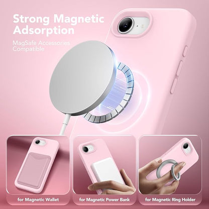 Magnetic for iPhone 17e/iPhone 16e Case, Compatible with MagSafe, [Soft Anti-Scratch Microfiber Lining] Slim Silicone Shockproof Protective Phone Case for iPhone 17e/16e 6.1", Chalk Pink