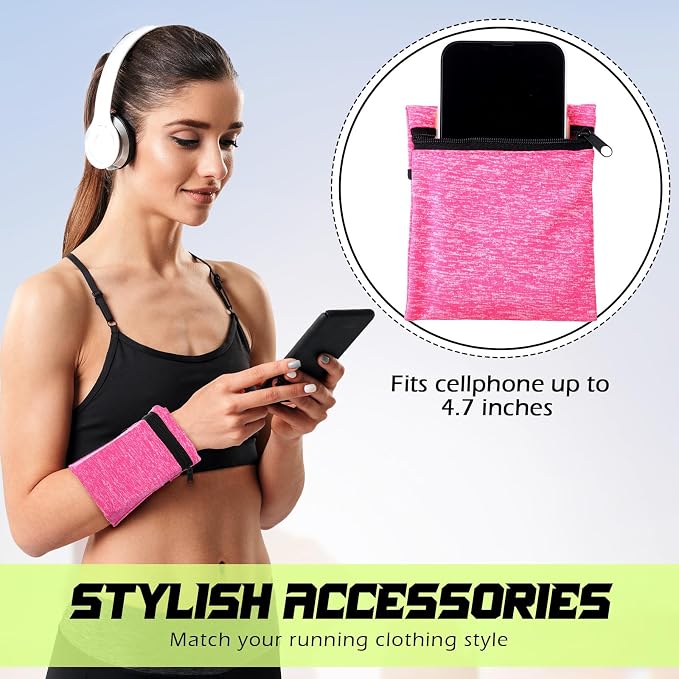 Honoson 5 Pcs Wrist Wallet for Women Men, Wristband with Zipper Wrist Pouch Purse for Run Spandex Wristbands Sweatband Wallet for Run Walk Hike Jog Travel Events Keys Cash Napkin