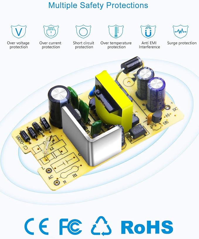 ALITOVE 5V 3A Power Supply Adapter Converter Cord 5.5mm x 2.5mm 2.1mm Plug AC 100V~240V to DC 5 Volt 3000mA 2500mA 15W for WS2812B WS2811 LED Pixel Light CCTV Camera USB-HUB Wireless Router (2 Pack)