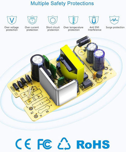 ALITOVE 5V 3A Power Supply Adapter Converter Cord 5.5mm x 2.5mm 2.1mm Plug AC 100V~240V to DC 5 Volt 3000mA 2500mA 15W for WS2812B WS2811 LED Pixel Light CCTV Camera USB-HUB Wireless Router (2 Pack)