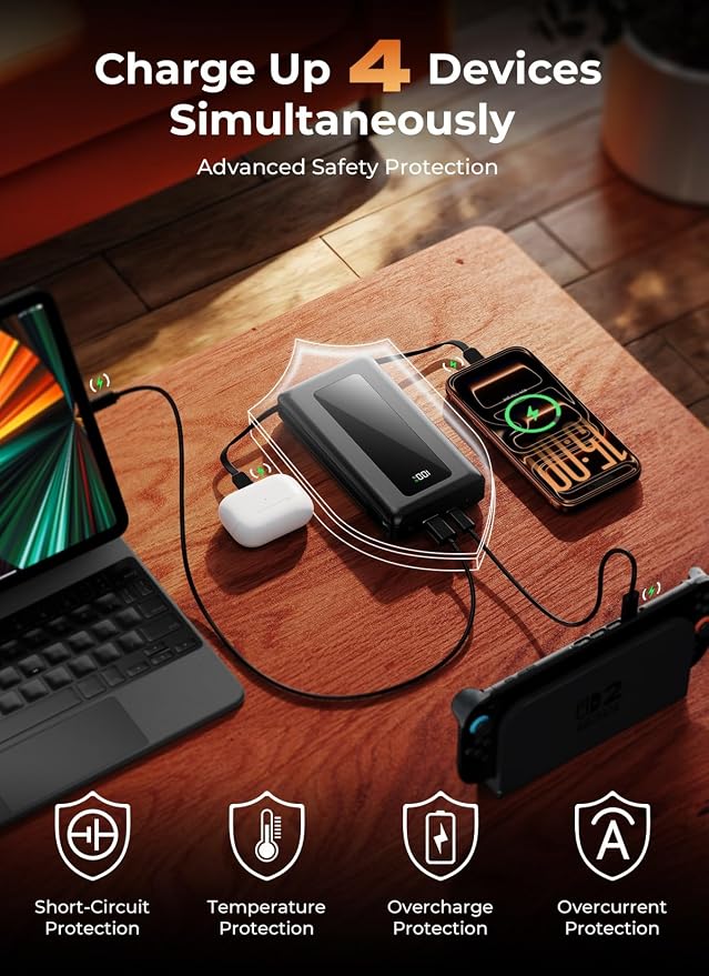 Power Bank, 50000mAh Portable Charger, Travel Camping Essential Battery Pack with Built-in Cables, PD 22.5W Fast Charging, Large Capacity Portable Phone Charger, Jet Black