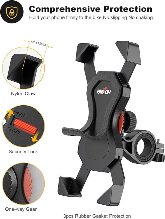 Grefay Bike Phone Holder, Motorcycle Phone Holder with Handlebar Clamp for Bicycle, Suitable with iPhone 16 15 14 Pro Max Plus/13 12 11 Pro Max Mini, XS XR X, SE/3.5-6.5 Inch Smartphone, 360 Rotatable