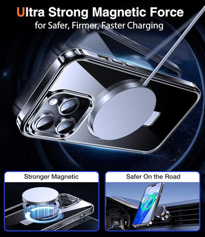 Chicfun 3-in-1 [Magnetic+Kickstand+Ring Holder] for iPhone 15 Pro Case Stand Ring Holder Compatible with MagSafe, Military Shockproof Protective iPhone 15 Pro Phone Case Kickstand Cover Clear