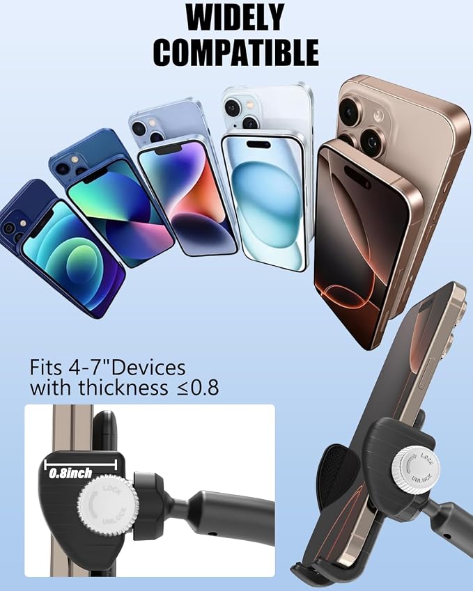 Charchendo Gooseneck Exercise Bike & Spin Bike Phone Holder [Anti-Drop Design], Secure Non-Slip Handlebar Mount Clamp, Fit 17 16 15 14 13 12 Pro Plus Max Mini and 4-7" Phones with Thick Cases