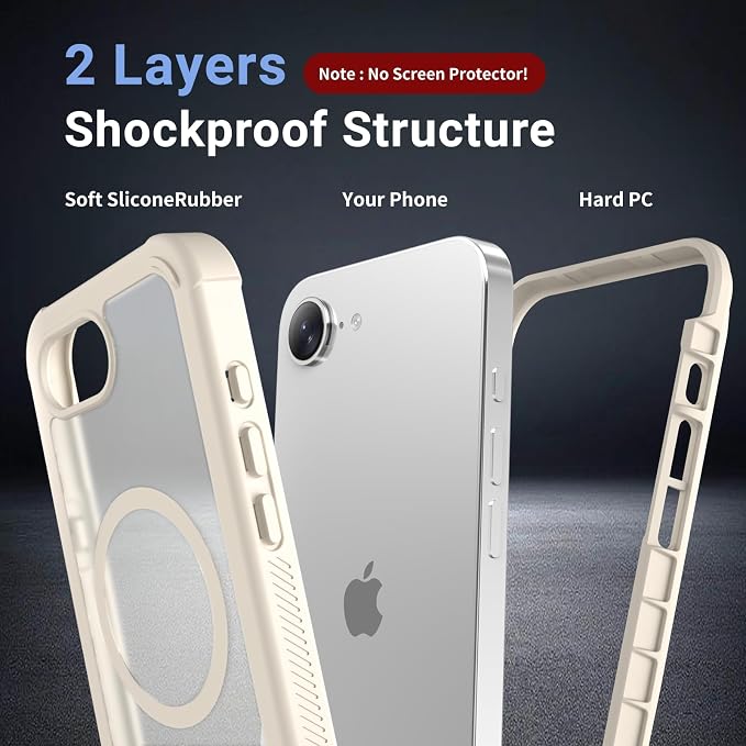 jaroco Magnetic for iPhone 17e Case& iPhone 16e Case,[Compatible with MagSafe][Military Grade Drop Protection][Heavy Duty Protection][Non-Slip][Shockproof]2-Layer Bumper Phone Case 6.1''-Antique White