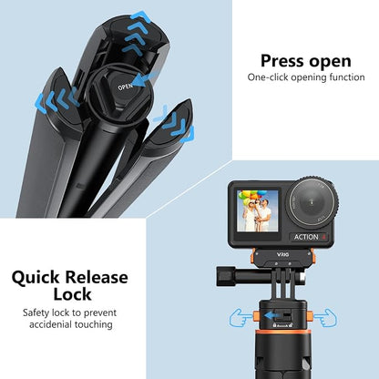 VRIG 64" OSMO Pocket 3 Selfie Stick Tripod for GoPro Camera,Extendable Tripod Stand with Quick Release 1/4" Screw for Insta360 X5/X4,DJI OSMO Action 6/5Pro/4/3,Osmo Nano,Go Pro Hero 13 12 11 10 9