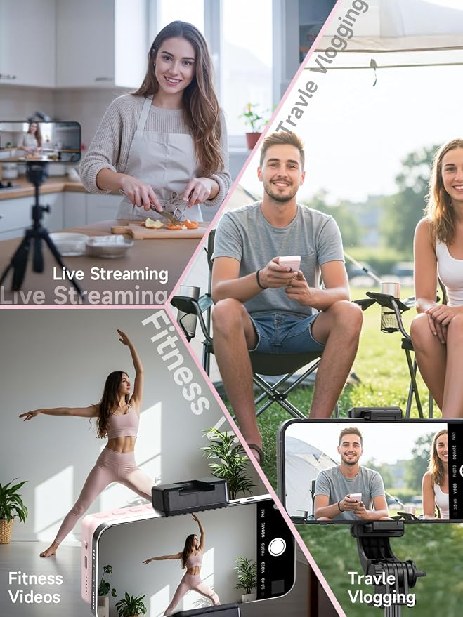 Synco XView Selfie Monitor Screen for iPhone 7-16 Series, Secure Private Wireless P2P, 4K/1080p Magnetic Back Camera Vlog Monitor with 164FT Range for YouTube TikTok (Pink)