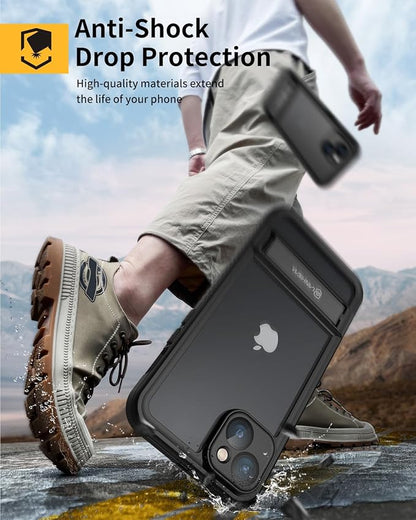 Lanhiem for iPhone 14 Case with Kickstand, IP68 Waterproof Dustproof Built-in Screen Protector, Full Body Shockproof Protective Front and Back Cover for iPhone 14, 6.1 Inch (Black)
