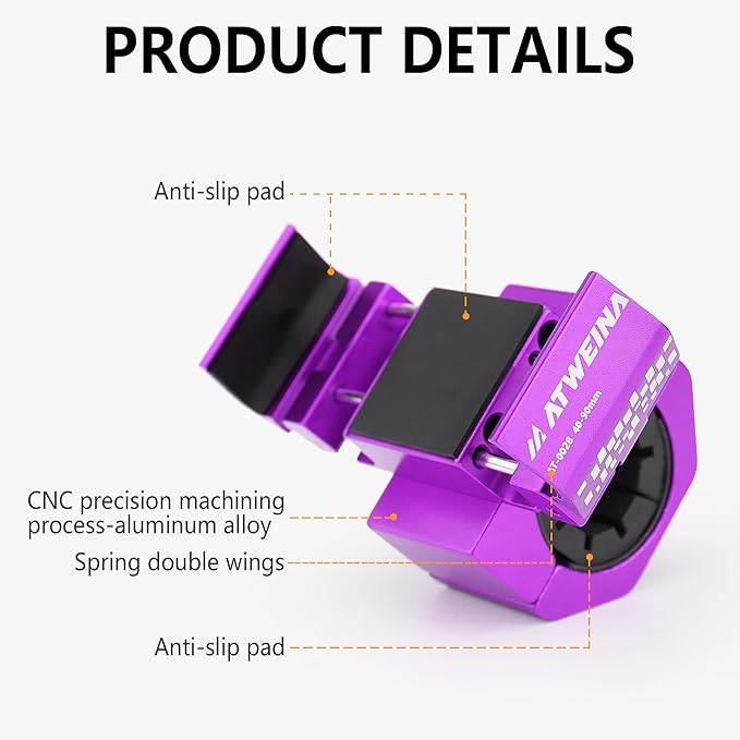 Bike Phone Holder, Motorcycle Phone Mount, Aluminum Alloy Bicycle Handlebar Cell Phone Stand, 360°Rotate Ebike Scooter Phone Clamp Clip, Suitable for 4.5-7.0" Smartphones (Purple)