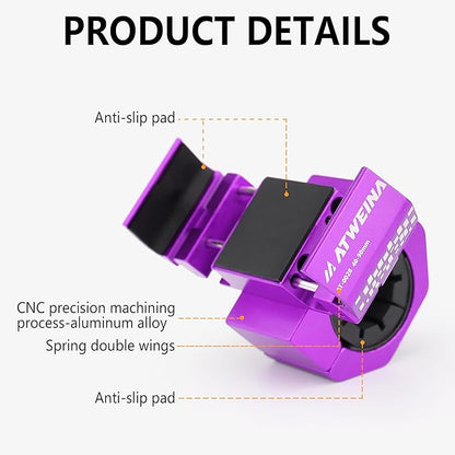 Bike Phone Holder, Motorcycle Phone Mount, Aluminum Alloy Bicycle Handlebar Cell Phone Stand, 360°Rotate Ebike Scooter Phone Clamp Clip, Suitable for 4.5-7.0" Smartphones (Purple)
