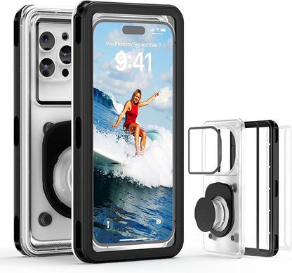 APRUT Waterproof Phone Pouch Case 7.5", 2025 Upgraded IPX8 Waterproof Phone Case for Snorkeling, Universal Fit for iPhone 16 Pro Max 15 14 13, Galaxy S25, Beach Vacation Essentials (Black)