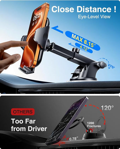 VANMASS [Longest Lasting] True Military-Grade Car Phone Holder Strongest Suction & Clip Cell Mount Dashboard Windshield Vent Automobile Cradle Truck Accessories for iPhone 16 15 Pro Max 14 13 Android