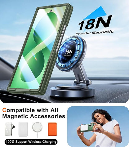 SPIDERCASE Magnetic for Samsung Galaxy Z Fold 8 Ultra Case, Built-in [Screen Protector] [Stable Kickstand] [Hinge Protection] [Compatible with Magsafe] Military Grade Protective Phone Case, Dark Green