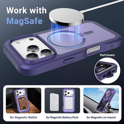 jaroco Magnetic for iPhone 17 Pro Case, [Compatible with MagSafe][Military Grade Drop Protection][Heavy Duty Protection][Non-Slip][Shockproof] 2-Layer Durable Bumper Phone Casee 6.3''-Dark Purple