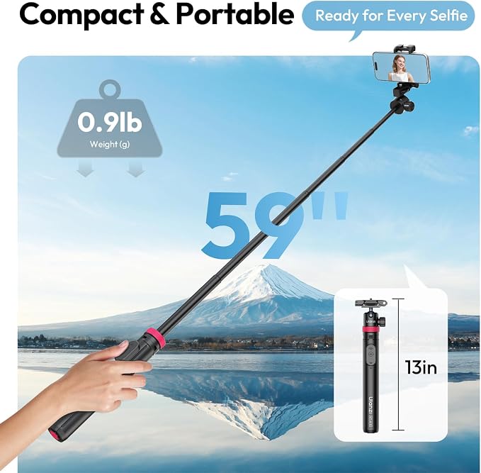 ULANZI MT-44B Phone Tripod, 59'' Auto Open Phone Stand with Dual Camera Set up, 360° Ball Head, Extendable Selfie Stick w Cold Shoe for Filming/Selfie in Vlog, Family Gatherings, Black