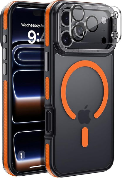 Strong Magnetic for iPhone 17 Pro Case with Camera Cover [10Ft Military-Grade Protection] Compatible with MagSafe Shockproof Slim Thin Phone Cover for iPhone 17 Pro 6.3 inch, Orange