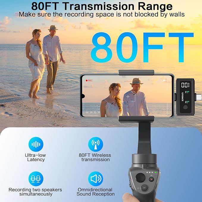 3 in 1 Wireless Microphone for iPhone, Android, Camera,Wireless Lavalier Microphone, Noise Cancellation with 45 Hours Transmitter Digital Display Charging Case for Video Recording, Streaming
