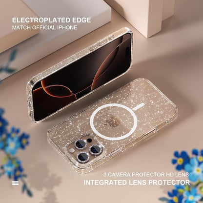 Choiche for iPhone 16 Pro Max Case Magnetic, Women Clear Glitter Bling Sparkly Case, [3xDiamond Camera Lens Protectors] [2xTempered Glass Screen Protectors] [Compatible MagSafe] 6.9"(Glitter Clear)