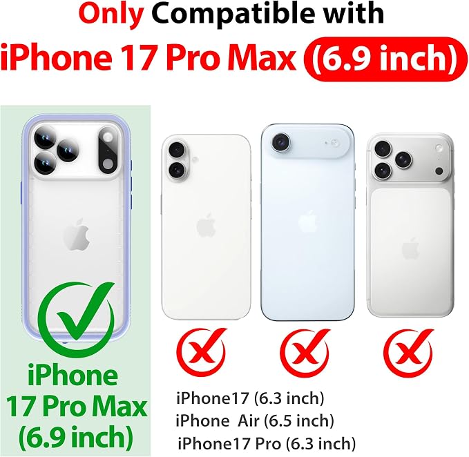 SPORTLINK for Waterproof iPhone 17 Pro Max Case - Built in Screen Protector/Full Body Dustproof/Shockproof/Dropproof/IP68 Underwater for iPhone 17 Pro Max Case 6.9 inch Blue/Frosted Clear