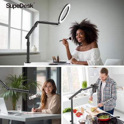 Overhead Camera Mount, Adjustable Desk Mount with Flexible Aluminum Spring Arm, 360° Ball Head, 1/4" 3/8" Screw & Phone Clamp for DSLR Cameras, Light, Heavy Microphones, and Smartphones