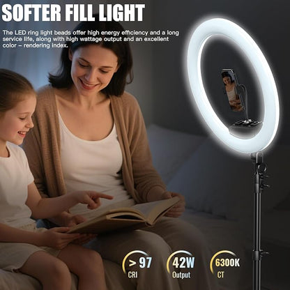 Ring Light with Stand and Phone Holder, 19" Ring Light Tripod for iPhone, Professional LED Circle Light with 78" Tripod, Selfie Ringlight for Live Streaming, Makeup, Barber, Tiktok, YouTube, Black
