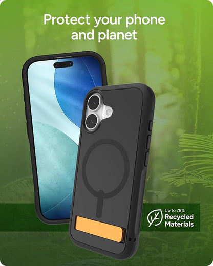 ZAGG Sedona Snap Case with Kickstand for iPhone 17 - Flood Black, Drop Protection (13ft/4m), Multi-Layer Protection, with Camera Button, MagSafe Phone Case with Impact-Absorbing Bumpers