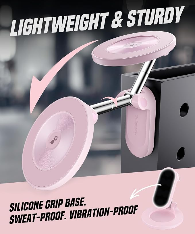 GolbinBox Magnetic Gym Phone Holder for MagSafe, All Metal Dual-Magnet Mount for iPhone and Android, 360° Adjustable Tri-Axis, Gym Essentials for Bodybuilder Men Women Recording Fitness Exercise, Pink