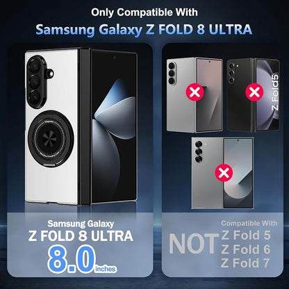 Hekodonk for Galaxy Z Fold 8 Ultra Case with 360 Rotatable Stand,[Compatible with MagSafe][Front Screen Protector],Magnetic Ring Holder with Hinge Protective Case for Samsung Z Fold 8 Ultra,Sliver