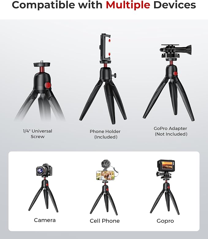 Phone Tripod with Wireless Remote, Mini Stand Compatible with Cell Phones, Cameras