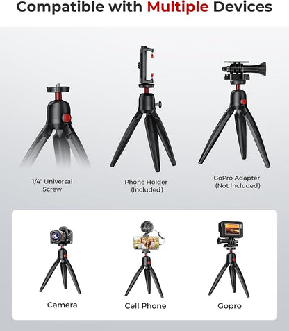 Phone Tripod with Wireless Remote, Mini Stand Compatible with Cell Phones, Cameras