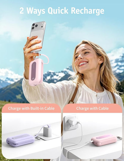 RORRY CharmGo Portable Charger 20000mAh 30W Power Bank 4 in 1 Battery Pack | Built-in Cables,Fast Charging,Keychain,Travel Essentials,Portable,for iPhone 17/16/15/14/13,for iPad Air/Pro,for AirPods
