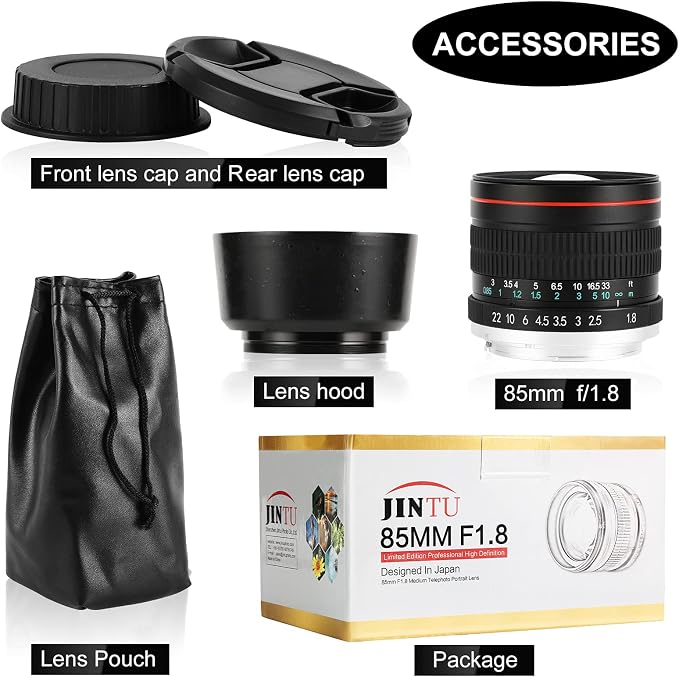 85mm f1.8 Portrait Lens EF/EF-S Mount Camera Lenses for Canon EOS Rebel T8i/T7i/T7/T6i/T5/T3i/T3/T2i/XSi/XS/SL3/SL2/T100/5D Mark IV/6D II/7D 90D 80D 70D 60D 50D 650D 600D 750D 700D 550D 7D II