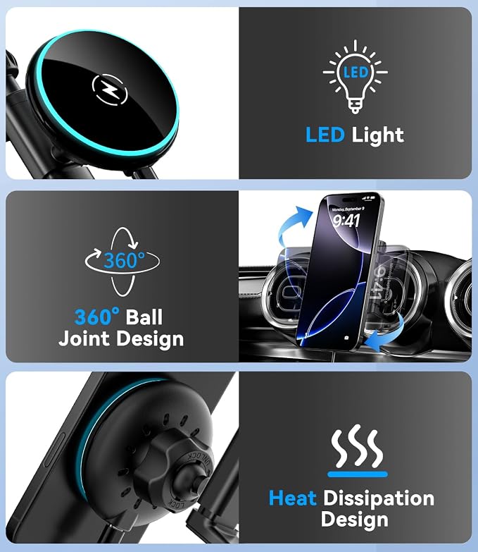 Qi2 Certified 15W Fast Charging Magnetic Wireless Phone Mount for Mercedes Benz A/B/C/E/G/GLA/GLK Car Phone Holder Accessories for MagSafe for iPhone 17 16 15 14 13 12 Pro Max Plus Mini