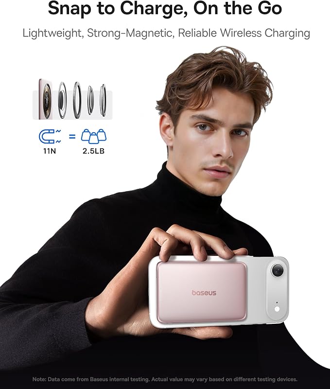 Baseus Picogo Power Bank, 0.3" Ultra Slim 5000mAh MagSafe Battery Pack, Update Polished Alloy Magnetic Portable Charger, Wireless Charger with USB-C Cable for iPhone 17 Pro Max/17 Air/16/15/14/13/12
