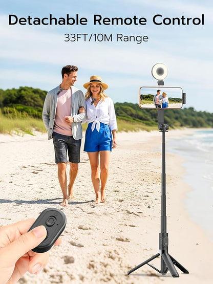 USKEYVISION Magnetic Selfie Stick Tripod with Light, Magnetic Holder for Magsafe, 360° Rotatable Phone Tripod with Rechargeable Remote&Microphone, Vlogging Kit for Video Recording(SPT-02 Combo1)