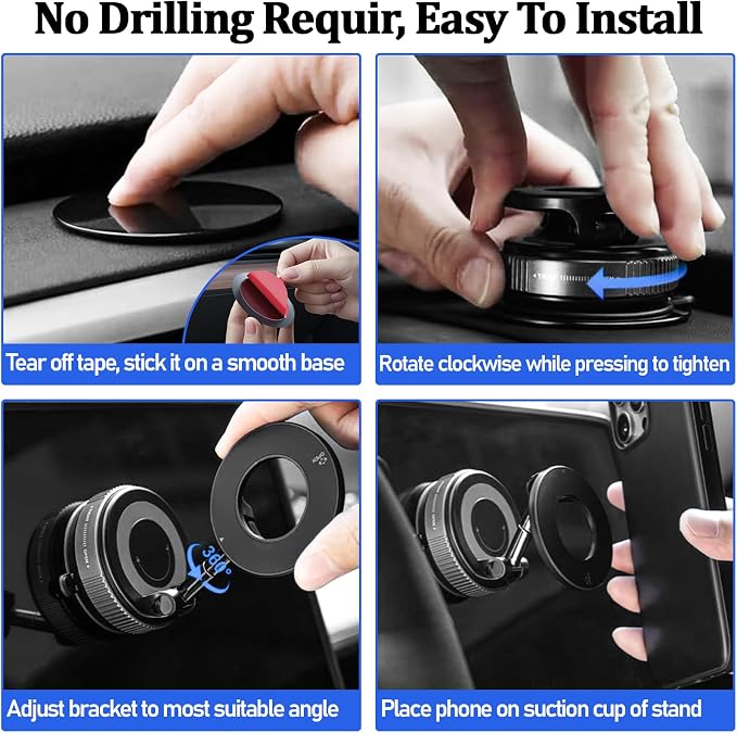 Vacuum Magnetic Car Phone Holder Stand,Reinforced Ultra-Strong Vacuum Suction Cup,360° Rotation&Foldable,Universal Dashboard Windshield/Gym/Mirror/Kitchen Phone Stand,for All iPhone Series&All Android