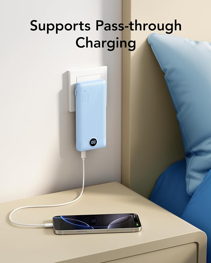 VRURC Portable Charger Power Bank - 10000mAh Fast Charging 22.5W USB Port Fast Charging Power Bank,4 Outputs Dual Inputs Slim Compact Rechargeable Battery Pack Travel Accessories-Blue(1 Pack)