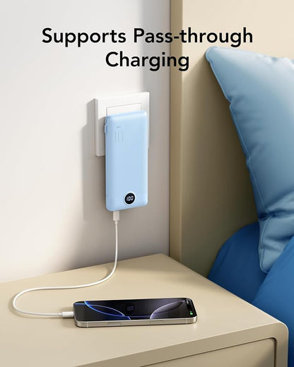 VRURC Portable Charger Power Bank - 10000mAh Fast Charging 22.5W USB Port Fast Charging Power Bank,4 Outputs Dual Inputs Slim Compact Rechargeable Battery Pack Travel Accessories-Blue(1 Pack)