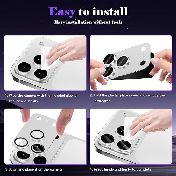 Camera Lens Protector for iPhone 17 Pro Max Camera Lens Protector [Strong Adsorption] [Not Easy to Break] Metal Tempered Glass Rear Camera Screen Cover - Silver