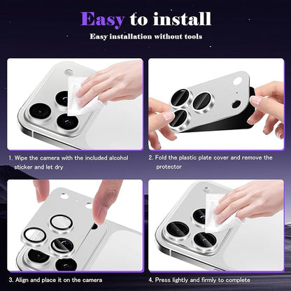 Camera Lens Protector for iPhone 17 Pro Max Camera Lens Protector [Strong Adsorption] [Not Easy to Break] Metal Tempered Glass Rear Camera Screen Cover - Silver