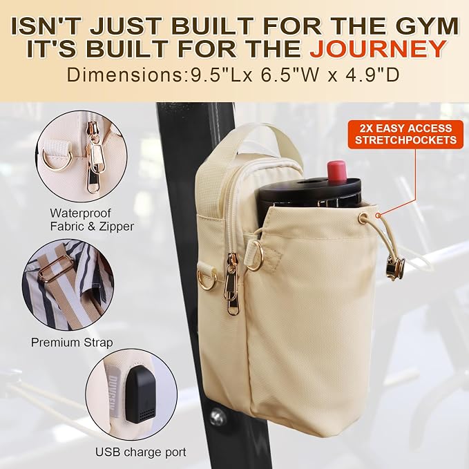 Magnetic Gym Sling Bag for Men & Women | Waterproof Travel Bag with Bottle Holder, USB Port, Adjustable Strap & Phone Pocket (MAX 50oz / 1.5L Bottle)