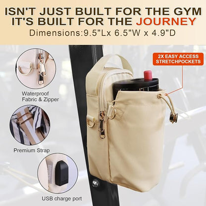 Magnetic Gym Sling Bag for Men & Women | Waterproof Travel Bag with Bottle Holder, USB Port, Adjustable Strap & Phone Pocket (MAX 50oz / 1.5L Bottle)