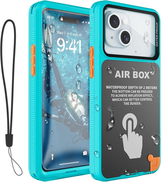 Underwater Phone Case for Snorkeling, [IP68 Waterproof] [Sensitive Inflated Touchscreen] [Precise Buttons], Only for 6.1" iPhone 16, 15/15 Pro, 14/14 Pro, 13/13 Pro, 12/12 Pro - Teal