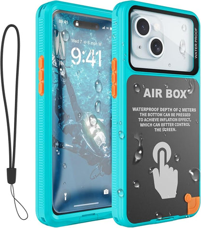 Underwater Phone Case for Snorkeling, [IP68 Waterproof] [Sensitive Inflated Touchscreen] [Precise Buttons], Only for 6.1" iPhone 16, 15/15 Pro, 14/14 Pro, 13/13 Pro, 12/12 Pro - Teal