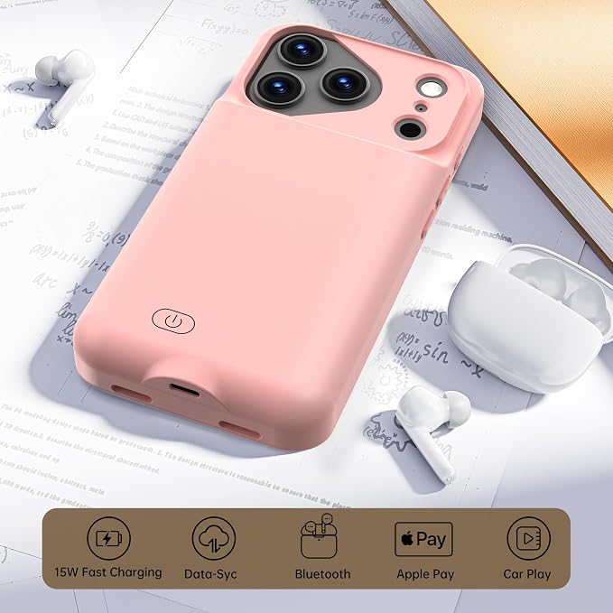 GIN FOXI Battery Case for iPhone 17 Pro Max, Charging Case Charger 8500mAh Ultra-Slim Lightweight Powerful Battery Pack 15W Fast Rechargeable Anti-Fall TPU Juice Box for 17 Pro Max (6.9") Pink