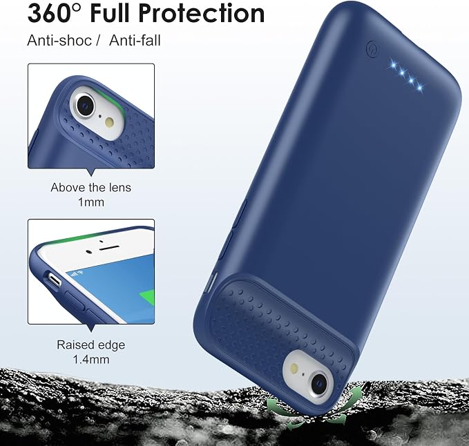 Battery Case for iPhone 8/7/6s/6/SE (2022/2020),[2025 Upgraded] 7000mAh Ultra-Slim Portable Extended Charger Cover for iPhone 8/7/6s/6/SE (2022/2020) Charging Case (4.7 Inch)-Blue