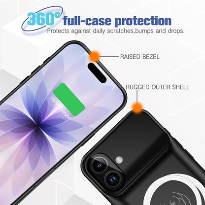 Battery Case for iPhone 17,Full Encircle 10000mAh High Capacity Rechargeable Portable Charger Case Extended Battery Pack Compatible with iPhone 17 (6.3 inch) Wireless Charging Cover with Carplay-Black