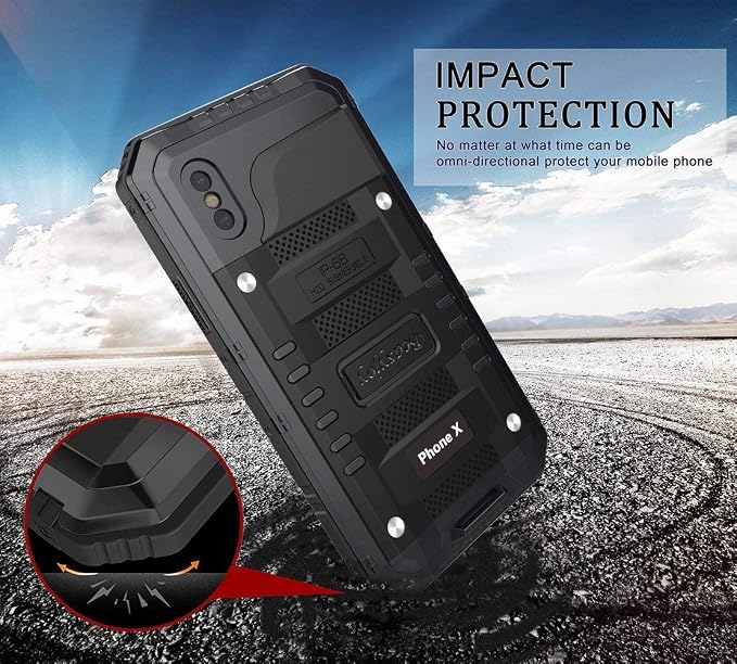 Beasyjoy for iPhone X Case iPhone 10 Metal Case Heavy Duty Cover with Screen Full Body Protection Shockproof Dustproof Drop Proof Rugged Durable Military Grade Defender 5.8 inch, Black